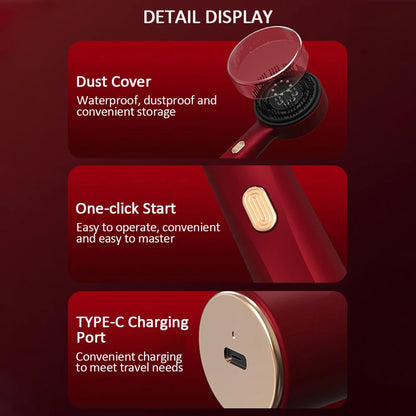 Red handheld device with features highlighted on a red background